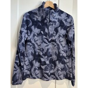 Columbia Womens Blue Floral Leaf Camo Quarter Zip Fleece Pullover Jacket Medium